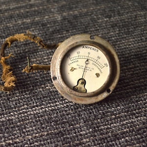 Vintage Amperes Gauge, Steampunk Meter Untested with Very Old Wire,  #852