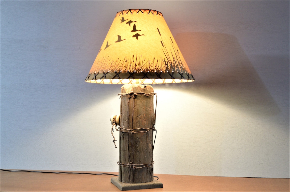 Rustic Cedar Wood Fence Post Lamp Country Table Light Old Etsy UK