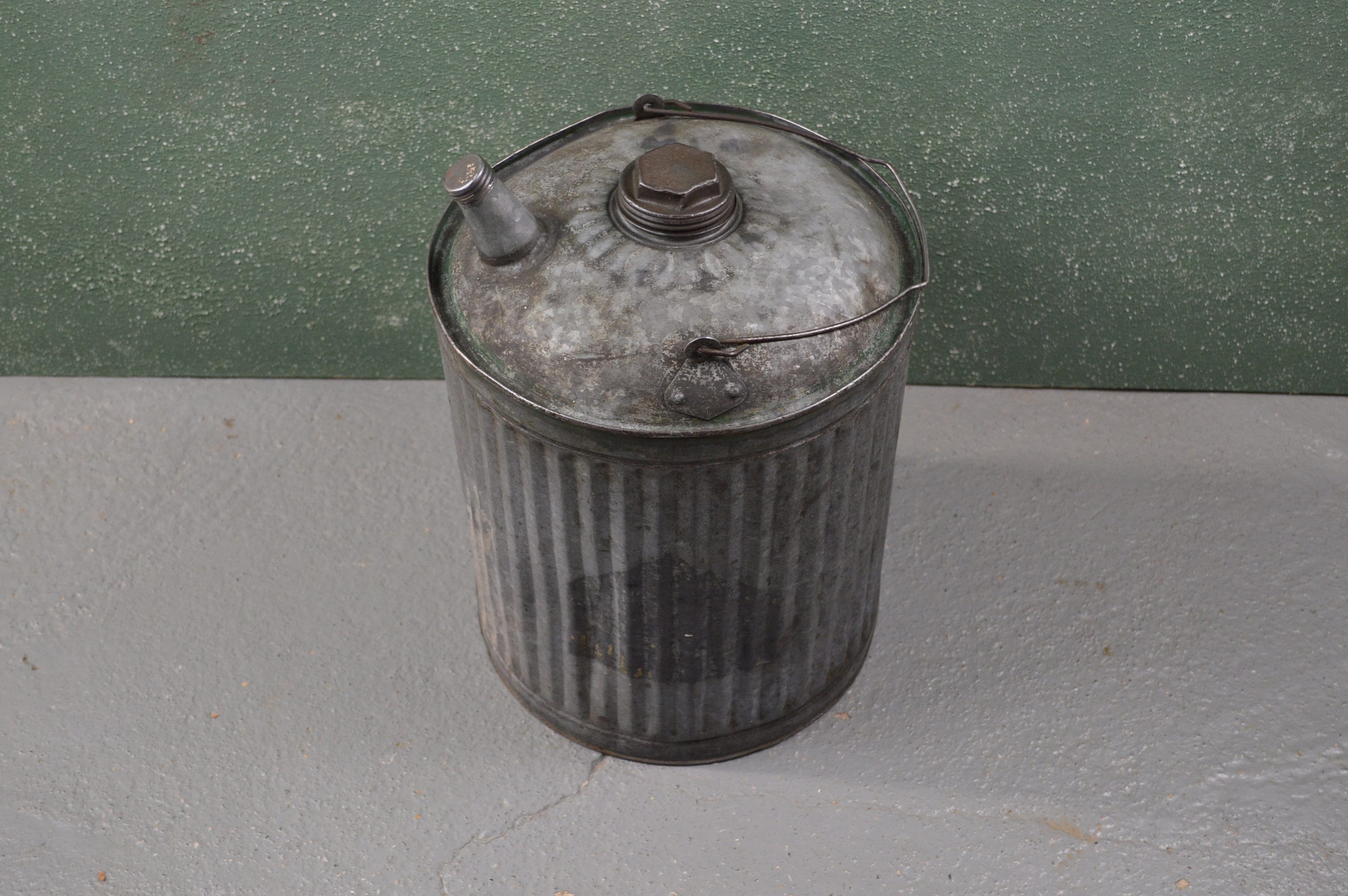 Antique Galvanized Five Gallon Kerosene Can, Petroleum Storage