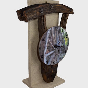 Wagon Wheel Clock, Weather Wood Decor, Quartz Movement with 1800's Era Cottage Theme,  #599