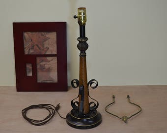 Vintage Wood Table Lamp, Tapered Oak Spindle Light, #443