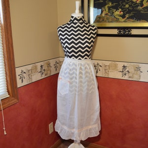 Vintage Pink Lace Half Apron, Crochet Sheer Waitress Clothing 1930 era,  #331