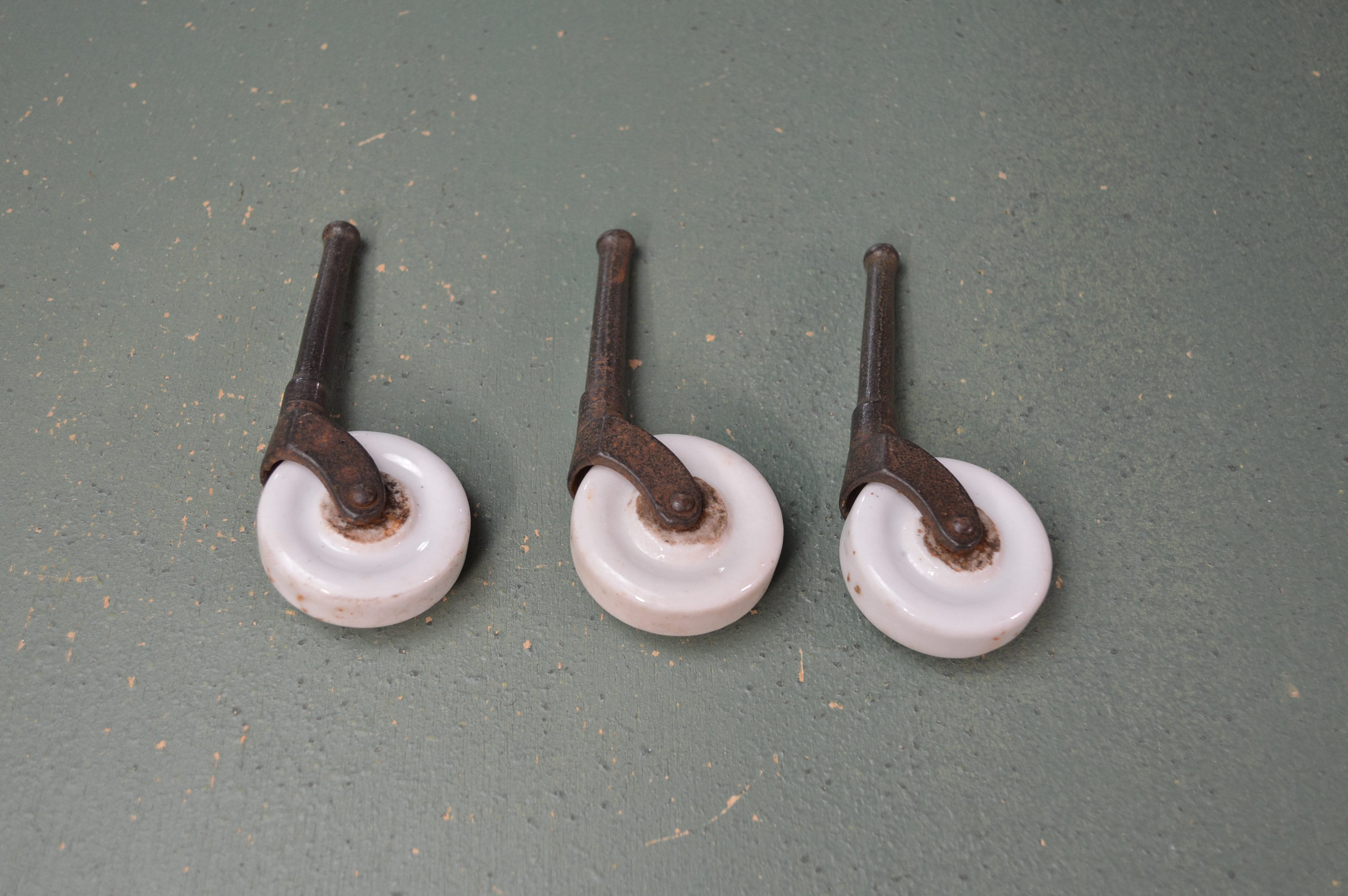 Porcelain Casters Old Furniture Wheels Era 1900 Hardware Etsy