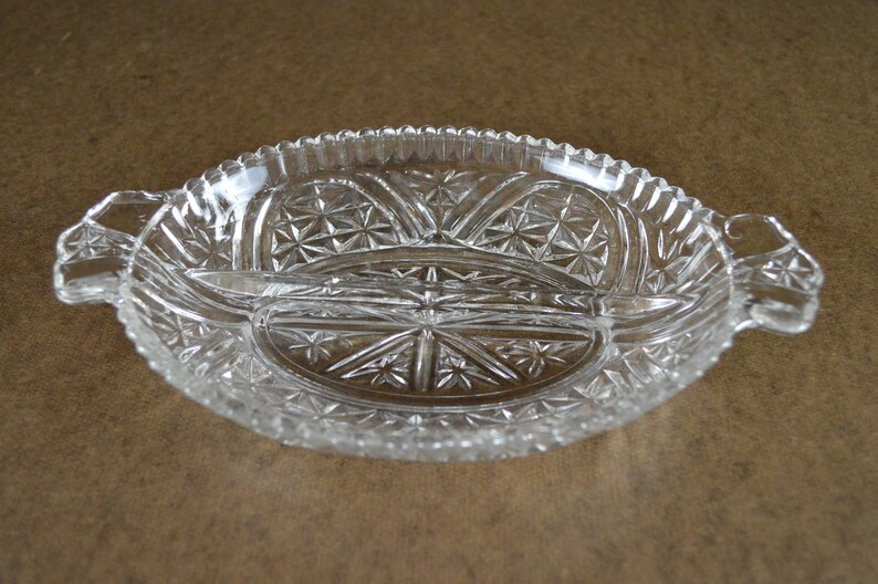 Vintage Pressed Glass Relish Dish Rainbow and Stars Divided Etsy