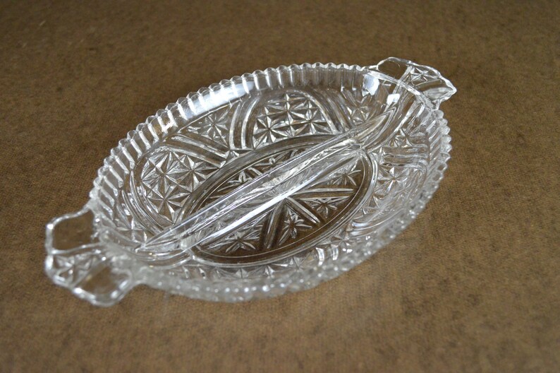 Vintage Pressed Glass Relish Dish Rainbow and Stars Divided Etsy