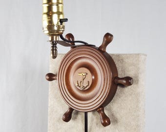 Copper Navy Anchor Wall Sconce With Ships Wheel Wooden Plaque, #994