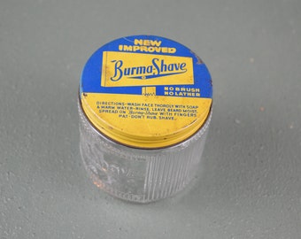 Burma Shave Cream Jar, 1950s Shaving, Vintage Ribbed Glass,  #639