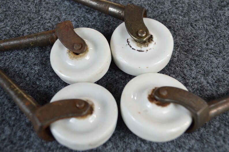 Antique Porcelain Casters Old Furniture Wheels Era 1900 Etsy