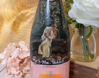 Wedding/Engagement painting on bottle (Bottle not included)