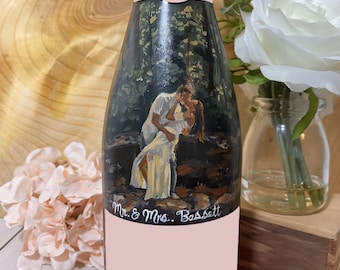 Wedding/Engagement painting on bottle (Bottle not included)