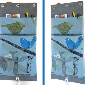 Wall organizer for caravans, campers, motorhomes Frau Knallerbse Wall organizer with cheerful birds creates storage space in the tightest of spaces image 1