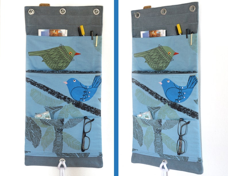 Wall organizer for caravans, campers, motorhomes Frau Knallerbse Wall organizer with cheerful birds creates storage space in the tightest of spaces image 1