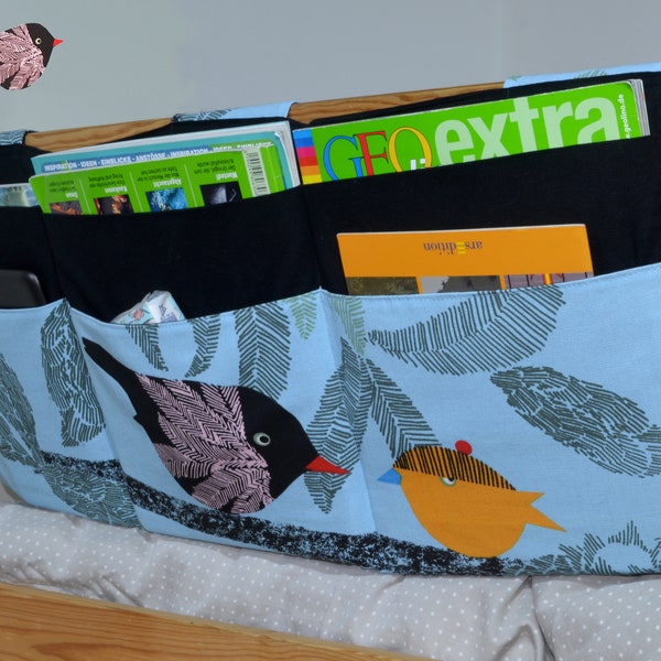 Hochbettutensilio - 6 Taschen - Vögel - Frau Knallerbse   - Der Bettorganizer Vögel bietet Platz für Bücher und Spielsachen am Bett