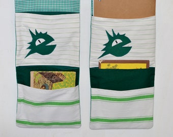 Wall utensil silo, 7 pockets, dragon snap pea, The wall organizer in green and white creates order at the changing table, in the bathroom or in the children's room