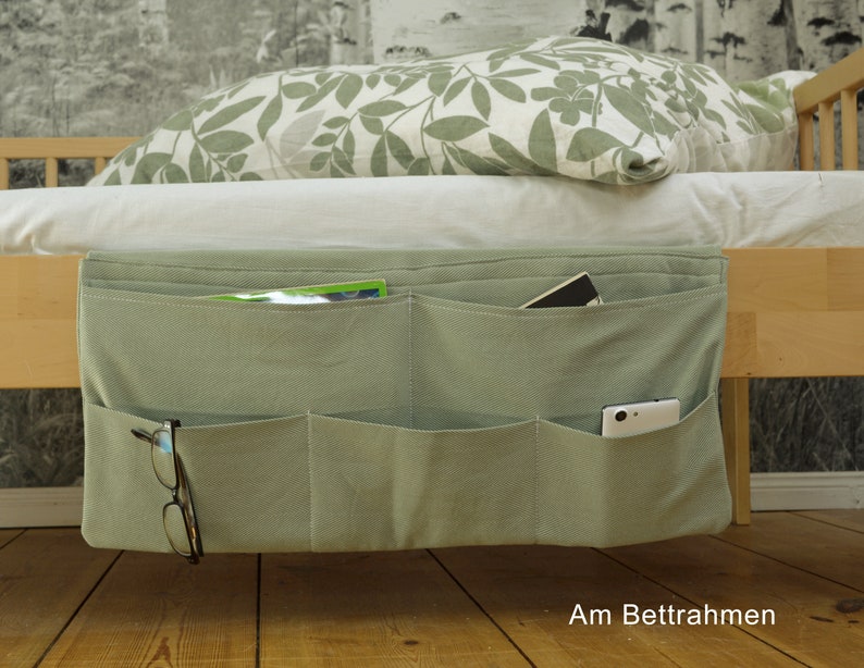 Bettorganizer Frau Knallerbse das Bettutensilo sorgt für Ordnung am Jugendbett, Hochbett oder am Erwachsenen Bett Bild 4