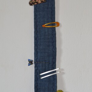Large hair clip holder kitty firecracker The hair clip storage with cat in jeans blue creates order in the bathroom and children's room image 4