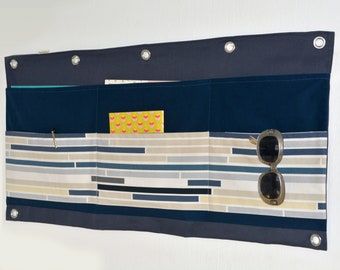 XXL wall utensil, stripes, Mrs. Knallpea - Great wall storage in blue, gray, cream, for caravans, campers and caravans.