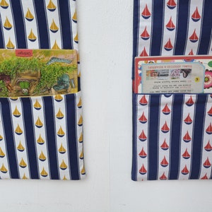 Maritime wall pockets Frau Knallerbse wall organizer with sailing boats in blue, white, red, mustard yellow, made from original 60s fabric image 5