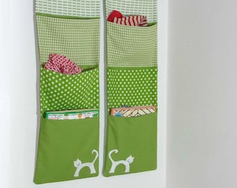 Large wall utensil silo - kitty snap pea - organizer for magazines or hats, in apple green, green and white creates order in the house