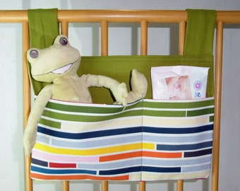 Bedding silo - colorful stripes - Mrs. Krallerbse - For diapers, wet wipes, drinking bottle on the cot, playpen, high chair