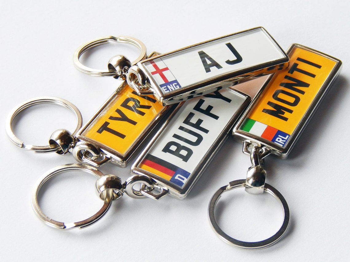 PERSONALISED NUMBER PLATE Keyring Flags Custom Gift Large Etsy