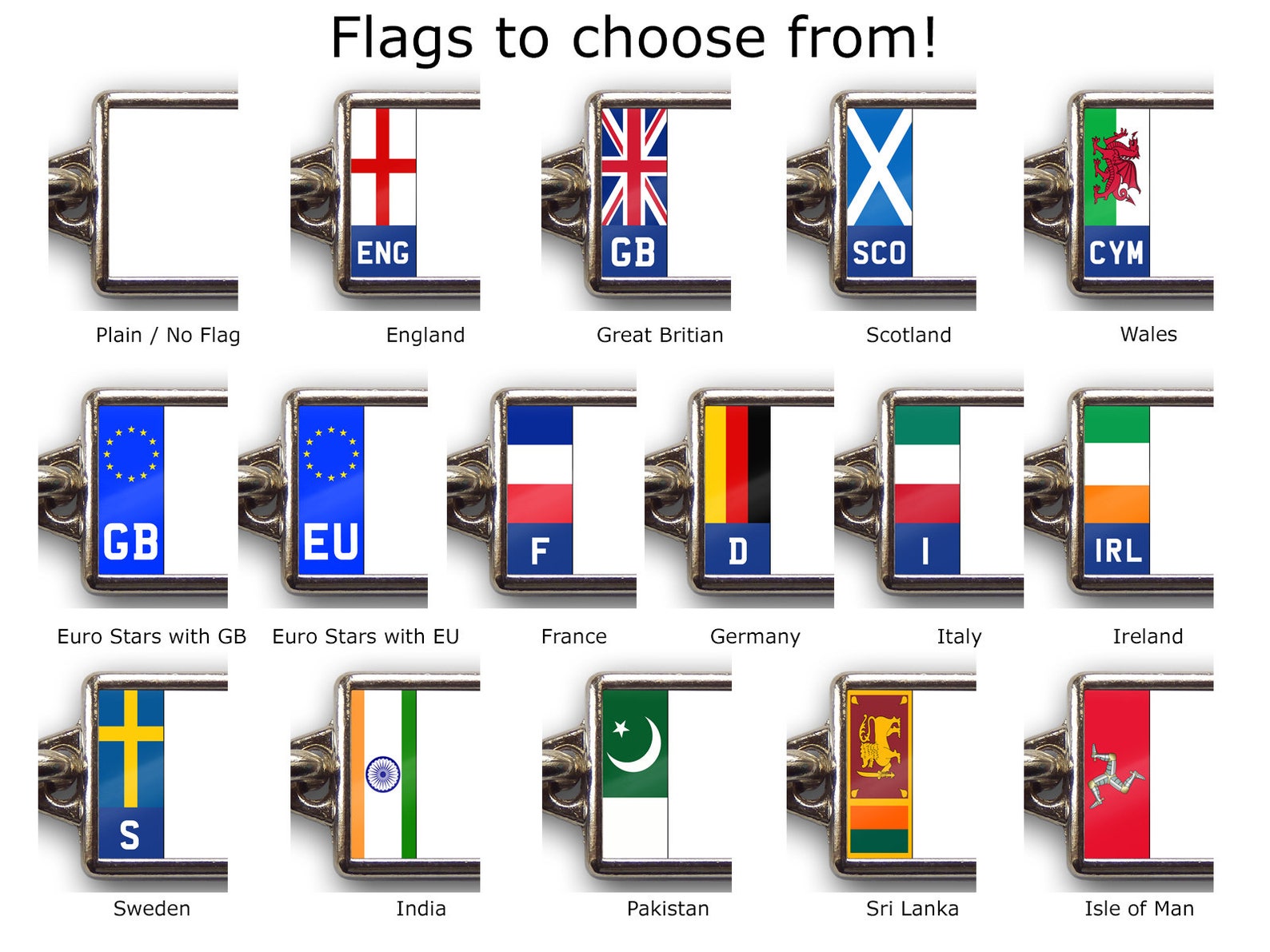 PERSONALISED NUMBER PLATE Keyring Flags Custom Gift Large Chrome Double