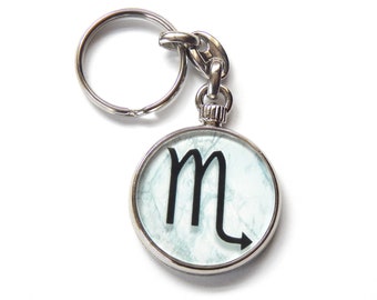 Scorpio Zodiac Star Sign Constellation Quality Leather and Chrome Keyring