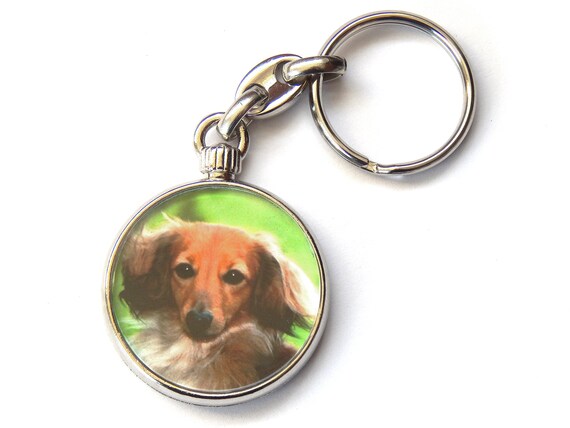 Dachshund Long Haired Dog Puppy Quality Chrome Keyring Picture Etsy