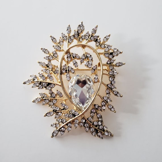 Anne Klein AK Signed Sparkling Clear Rhinestone Teardrop Glam