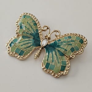 Green Enamel Rhinestone Butterfly insect brooch pin