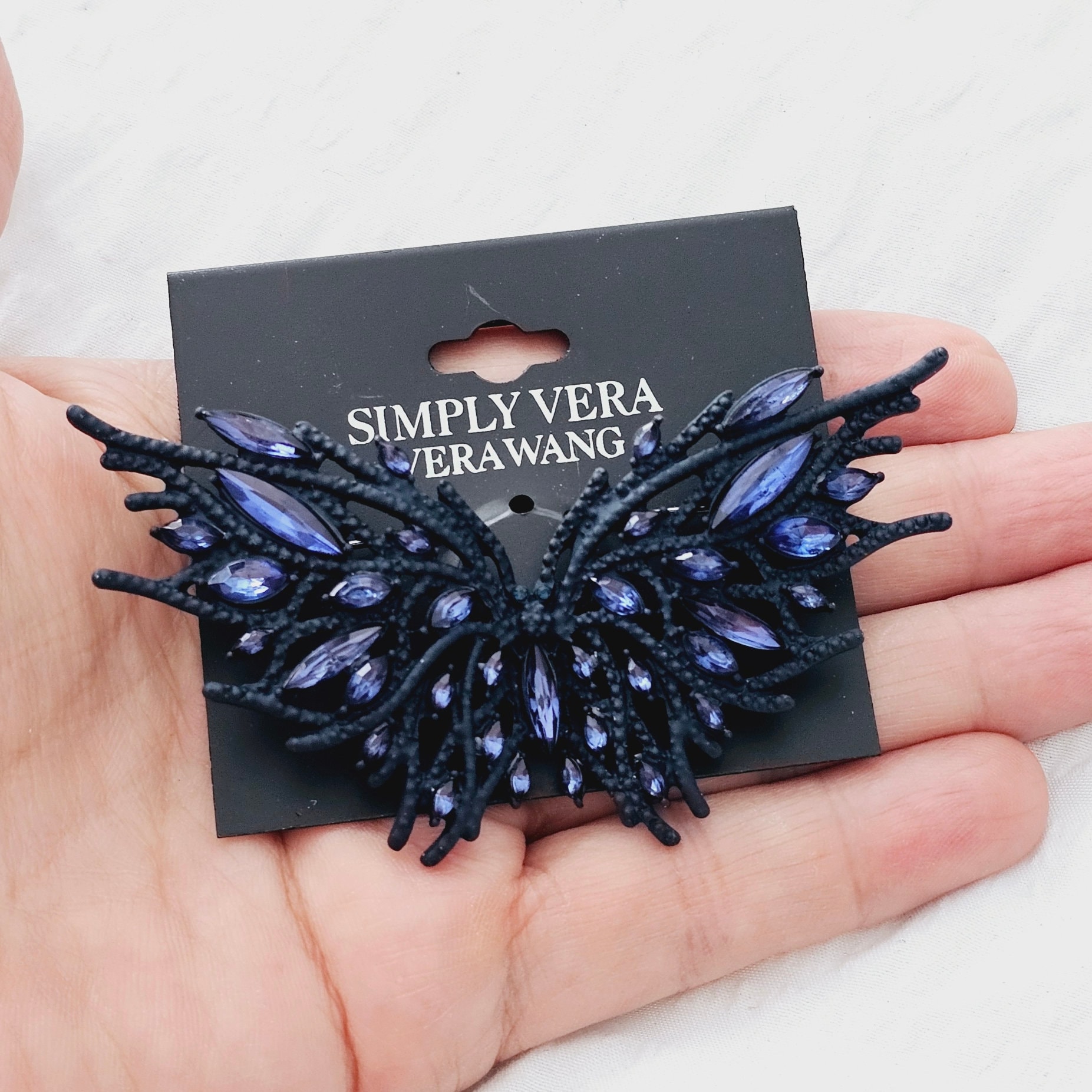 Simply Vera Vera Wang SIGNED Black Matte Blue Crystals Gothic