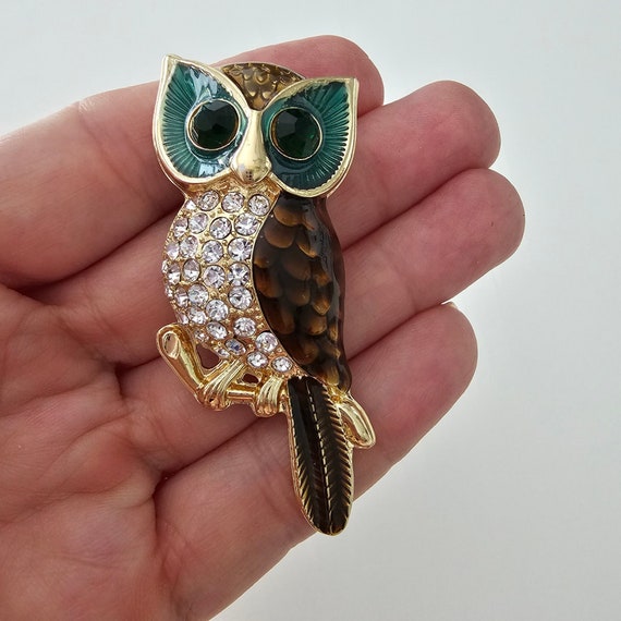 Broche Hibou En Métal Argenté Avec Strass Multicolores - Neuf Sans Emballage