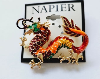 Pin-Brosche „Napier Jahr des Drachen“, Chinesisches Neujahr, Emaille, goldfarben, signiert