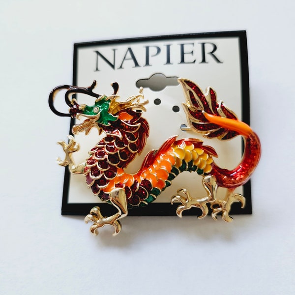 Napier Year of the Dragon Pin Brooch Chinese New Year Enamel Gold Tone Signed