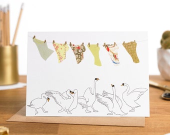 Cisnes en el jardín, tarjeta de felicitación hecha a mano, basada en la fábula Seis cisnes