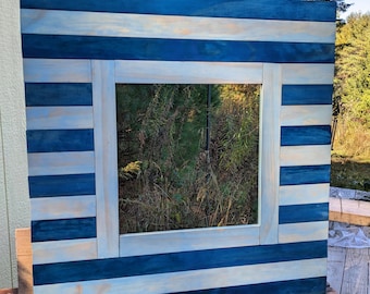 Geometric Wood Wall Mirror Blues