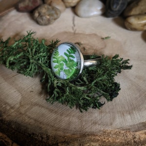 Fern ring, nature jewelry, leaf ring, glass ring, thinking of you, just because, hippie jewelry, earth day, outdoors