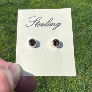 Genuine smoky quartz round stud earrings 925 sterling silver 6mm studs