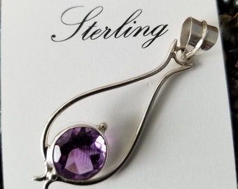 Sterling Silber 925 Runde Echte lila Amethyst Träne Anhänger Halskette