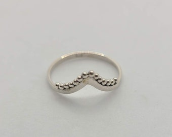 Sterling silver 925 chevron ring with small beads 2MM band handmade