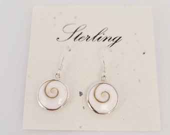 New Shiva eye spiral shell earrings set in 925 sterling silver dangle drop earrings