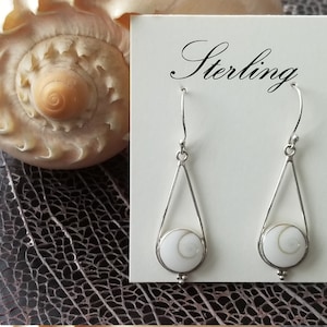Sterling silver 925 shiva eye spiral shell drop earrings handmade organic jewelry