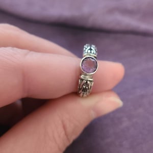 Genuine purple amethyst Gemstone Braided ring 925 Sterling Silver band
