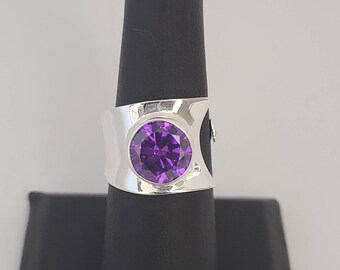 925 sterling silver & genuine purple amethyst gemstone statement ring