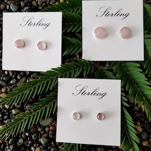 Natural Rose Quartz Stud Earrings 925 Sterling Silver Stone size 6mm / 8mm / 10mm Round Studs