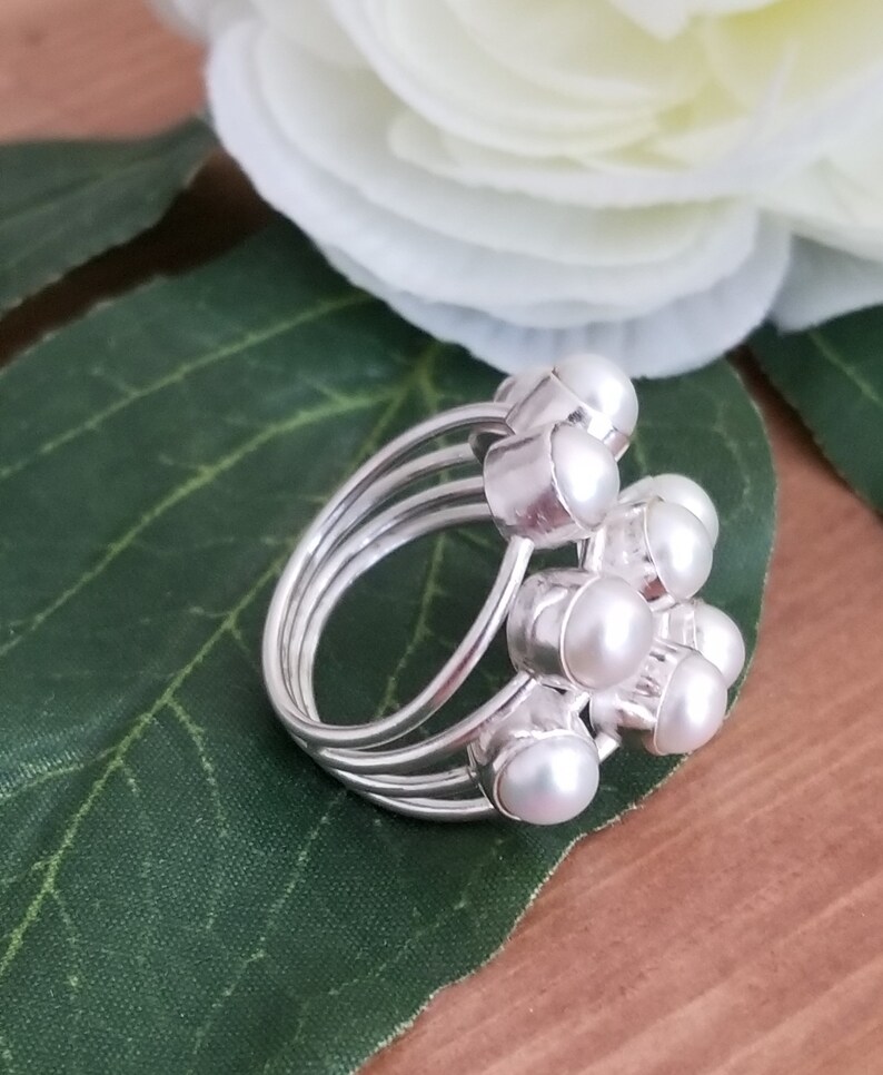 Details about New Sterling Silver 925 large statement Ring w/ 9 white freshwater pearls Details about New Sterling Silver 925 large statement Ring w/ 9 white freshwater pearls