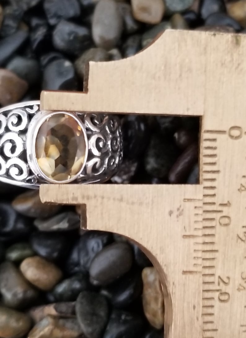 New hand crafted sterling silver 925 /& genuine oval yellow citrine gemstone ring spiral filigree statement handmade band jewelry