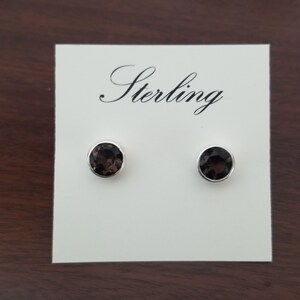 Genuine smoky quartz round stud earrings 925 sterling silver 8mm studs