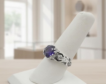 Ornate Double Frog Ring 925 Sterling Silver CZ Amethyst February Birthstone