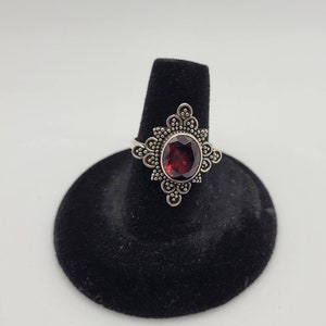 New handcrafted 925 Sterling silver filigree ring with oval red garnet gemstone January Birthstone